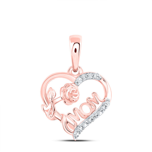 0.06 Ctw Natural Diamond Open Heart Flower Mom Gift Mother Pendant in 10k Rose Gold