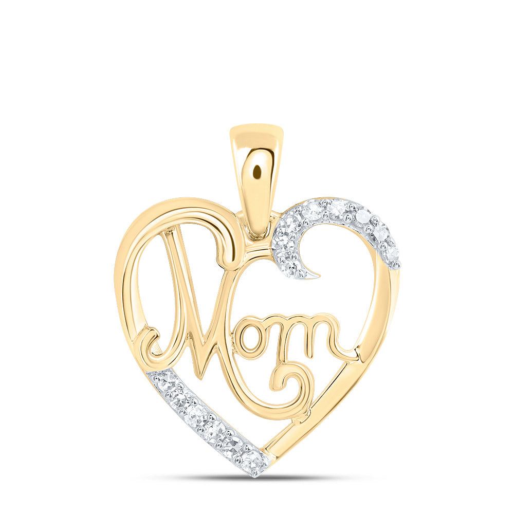 0.08 Ctw Natural Diamond Heart Mom Mother Pendant in 10k Yellow Gold
