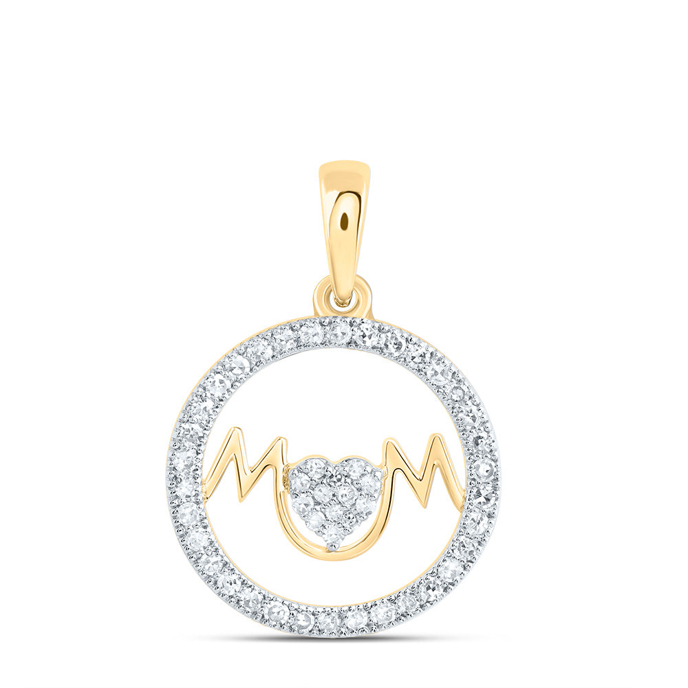 0.21 Ctw Natural Diamond Heart Mom Mother Round Pendant in 10k Yellow Gold