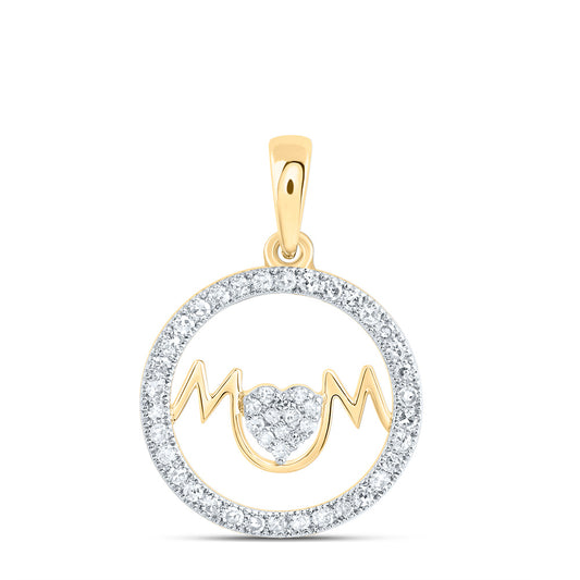 0.21 Ctw Natural Diamond Heart Mom Mother Round Pendant in 10k Yellow Gold
