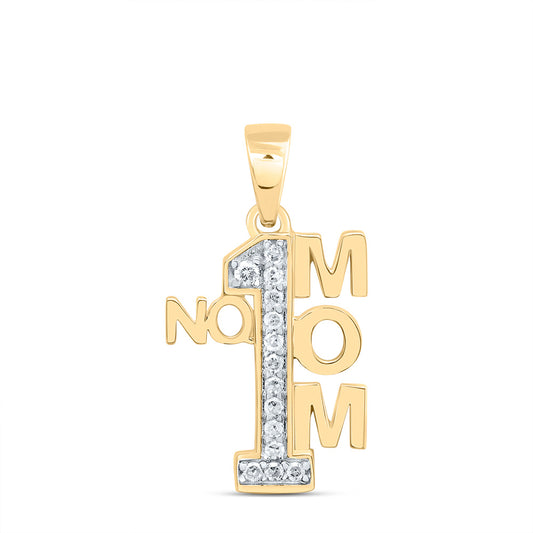 0.1 Ctw Natural Diamond No 1 Mom Mothers Day Pendant in 10k Yellow Gold