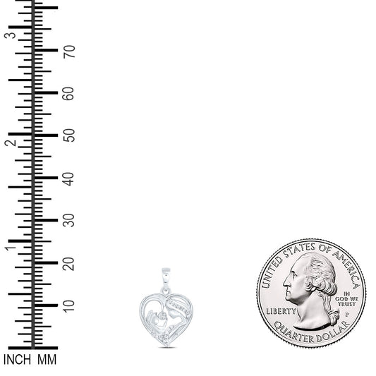 0.05 Ctw Natural Diamond Mom Child Open Heart Mothers Day Pendant in Sterling Silver