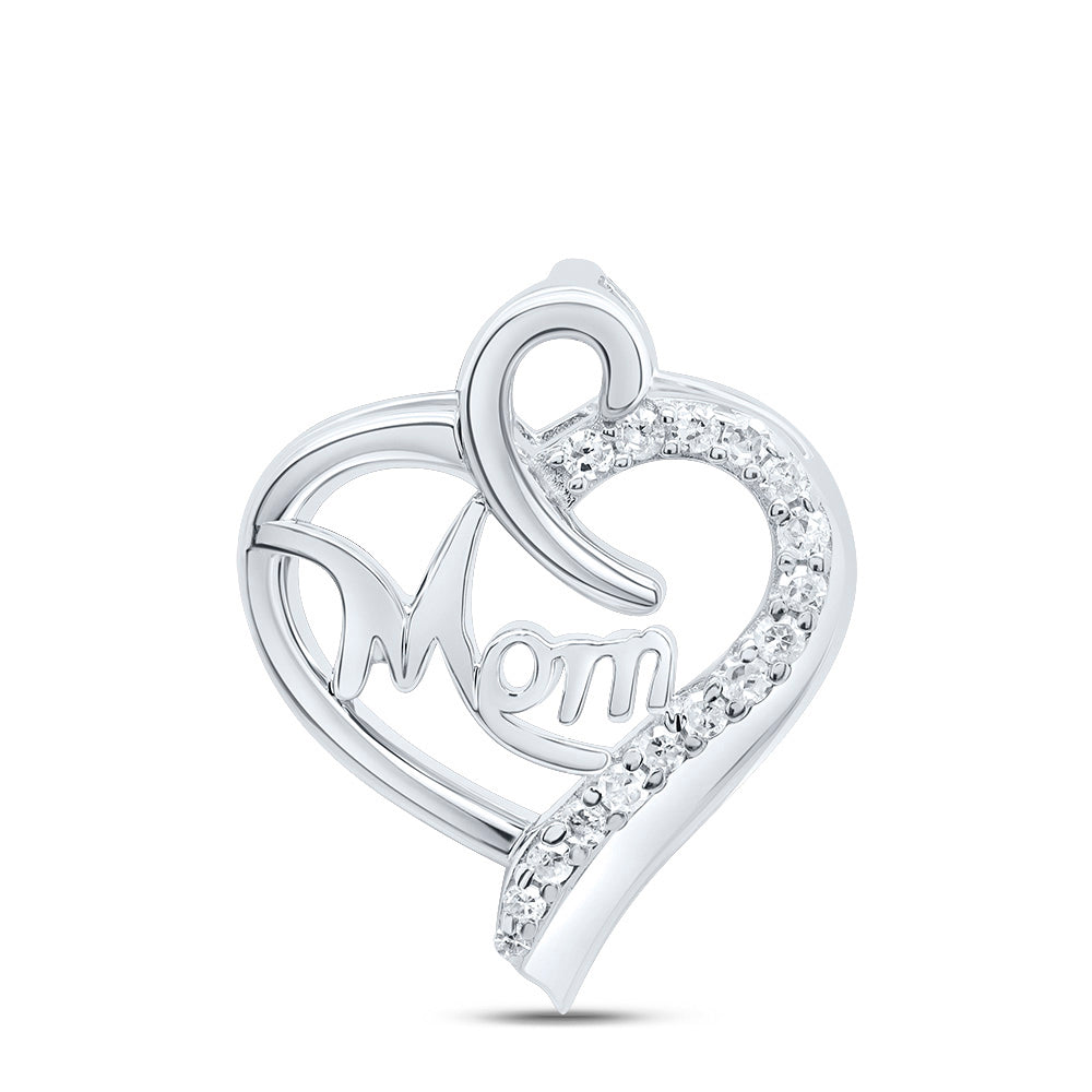 0.06 Ctw Natural Diamond Open Heart Mom Mothers Day Pendant in Sterling Silver