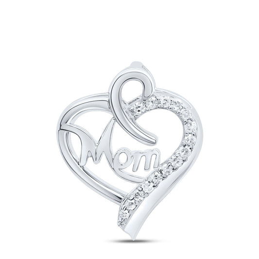 0.06 Ctw Natural Diamond Open Heart Mom Mothers Day Pendant in Sterling Silver