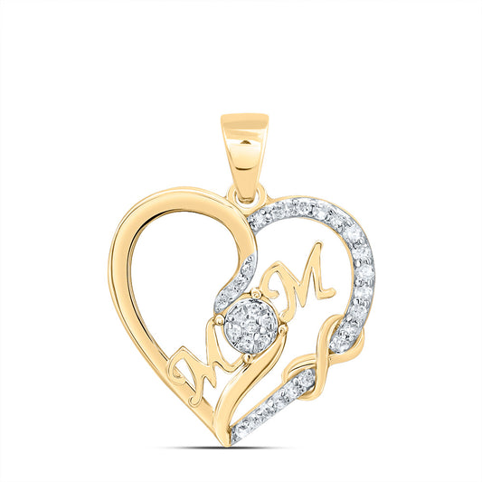 0.12 Ctw Natural Diamond Mom Infinity Open Heart Pendant in 10k Yellow Gold
