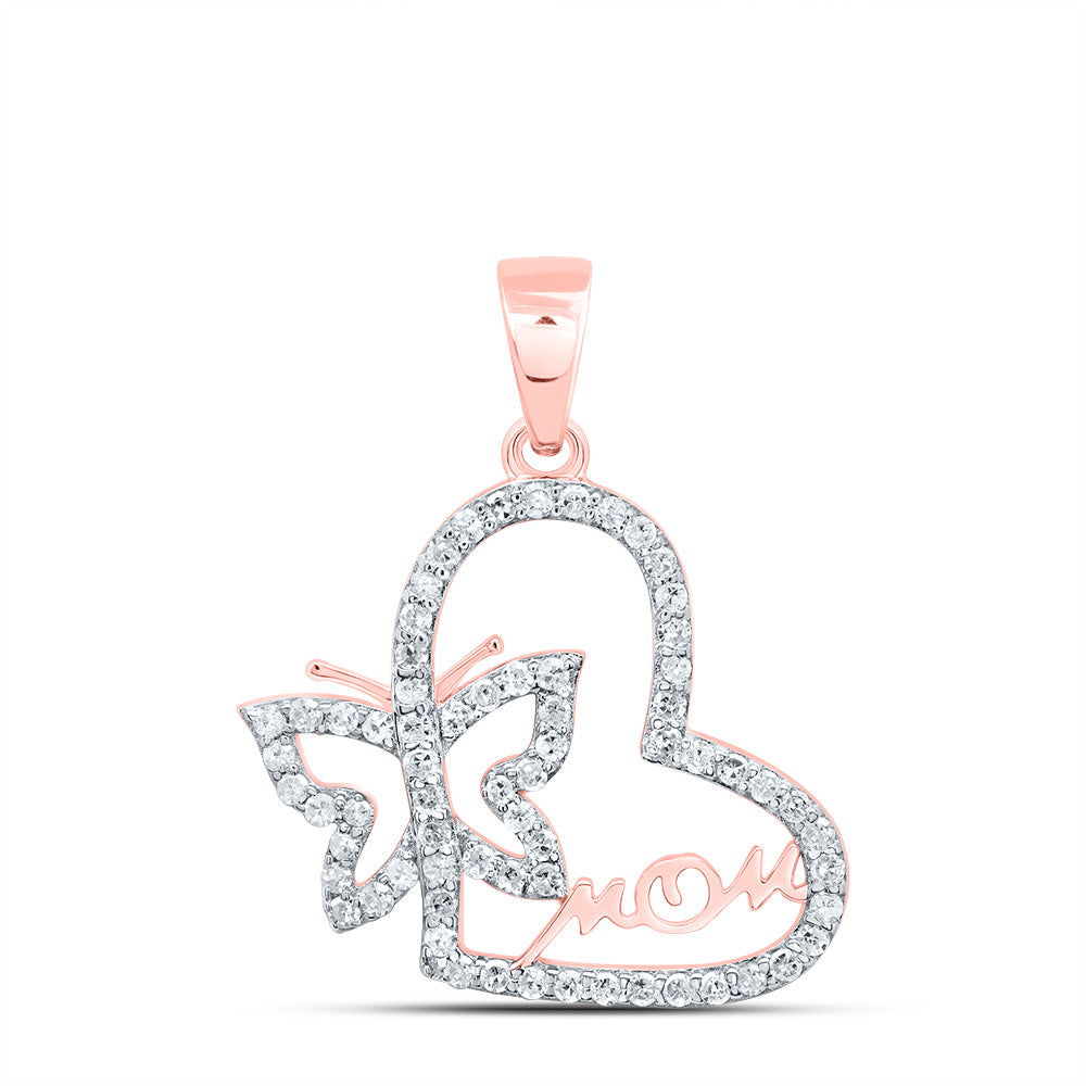 0.26 Ctw Natural Diamond Open Heart Butterfly Mom Mother Day Pendant in 10k Rose Gold