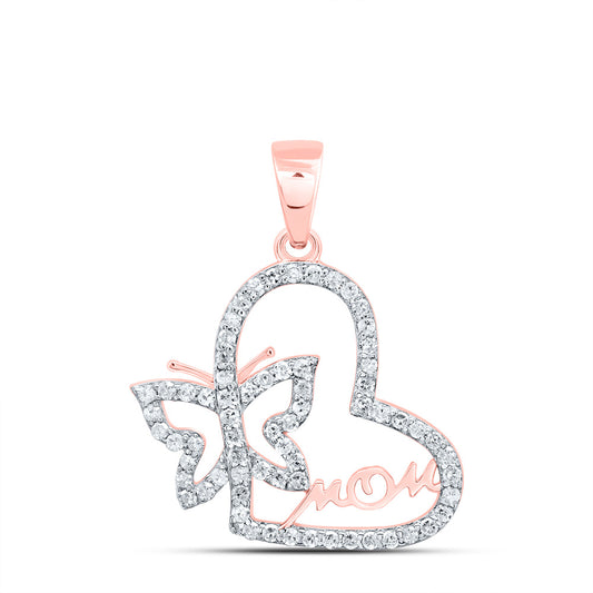 0.26 Ctw Natural Diamond Open Heart Butterfly Mom Mother Day Pendant in 10k Rose Gold
