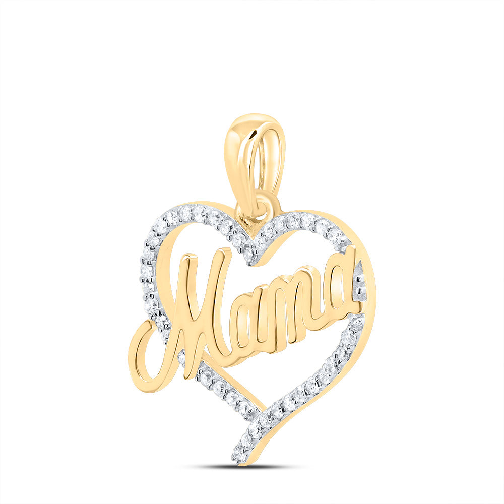 0.16 Ctw Natural Diamond Heart Mama Mothers Day Pendant in 10k Yellow Gold