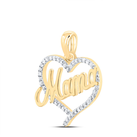 0.16 Ctw Natural Diamond Heart Mama Mothers Day Pendant in 10k Yellow Gold