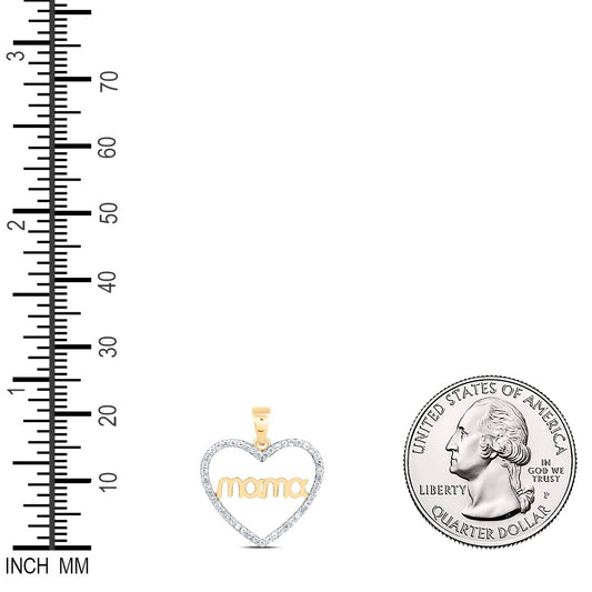 0.2 Ctw Natural Diamond Open Heart Mom Mother Day Pendant in 10k Yellow Gold