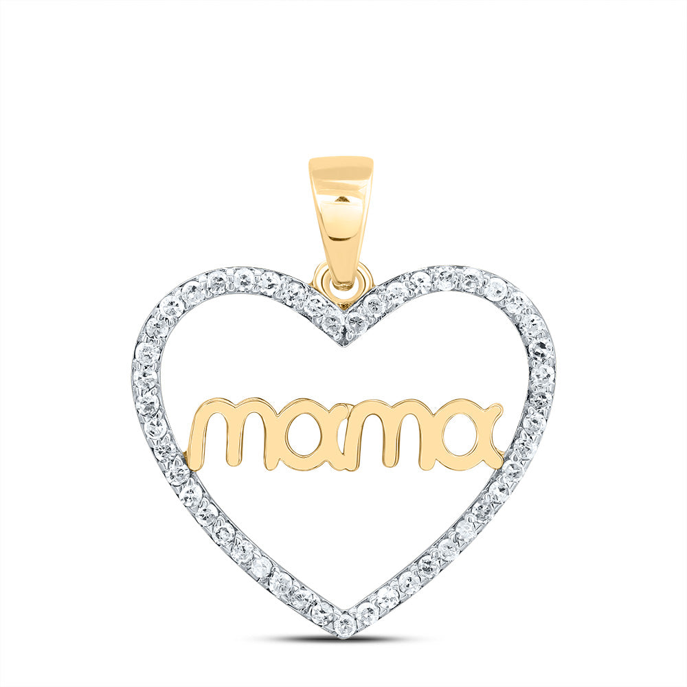 0.2 Ctw Natural Diamond Open Heart Mom Mother Day Pendant in 10k Yellow Gold