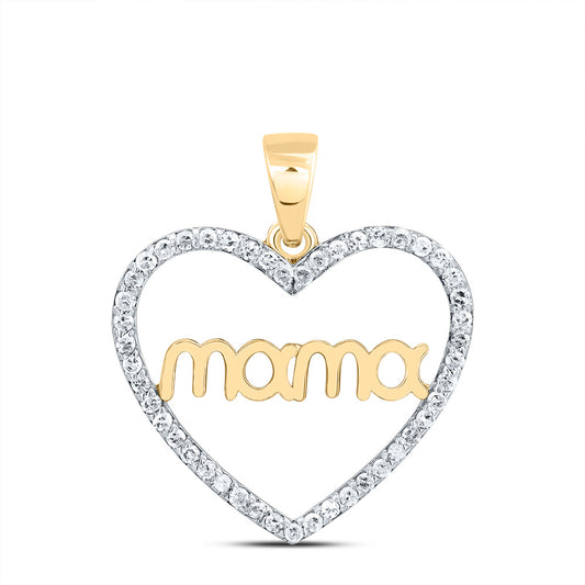 0.2 Ctw Natural Diamond Open Heart Mom Mother Day Pendant in 10k Yellow Gold