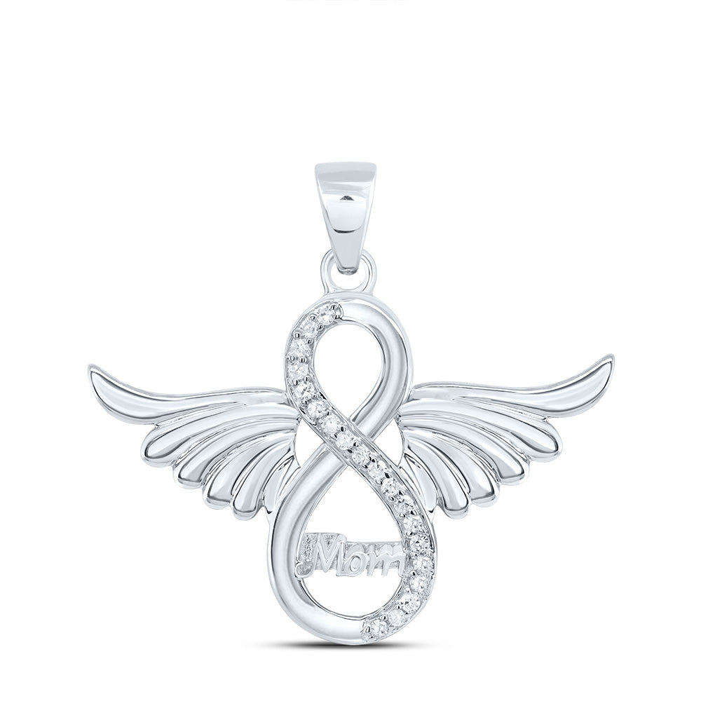 0.05 Ctw Natural Diamond Wings Infinity Mom Mother Day Pendant in Sterling Silver