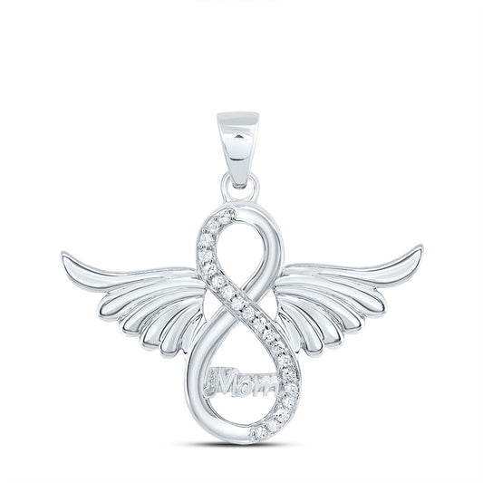 0.05 Ctw Natural Diamond Wings Infinity Mom Mother Day Pendant in Sterling Silver