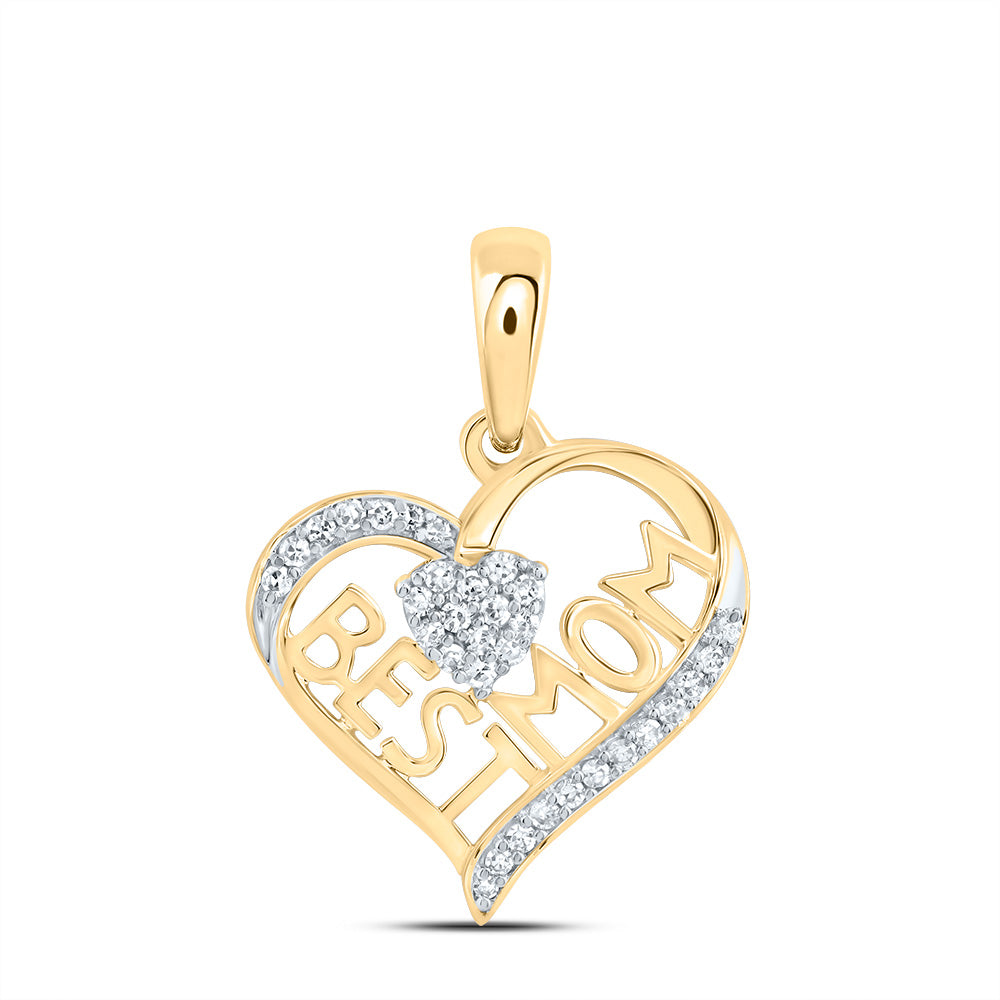 0.09 Ctw Natural Diamond Heart Best Mom Mothers day Pendant in 10k Yellow Gold