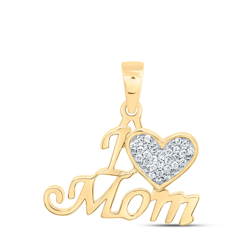 0.08 Ctw Natural Diamond I Love Mom Heart Mothers Day Pendant in 10k Yellow Gold
