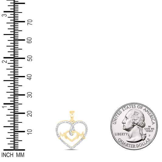 0.16 Ctw Natural Diamond Mom Double Heart Pendant in 10k Yellow Gold