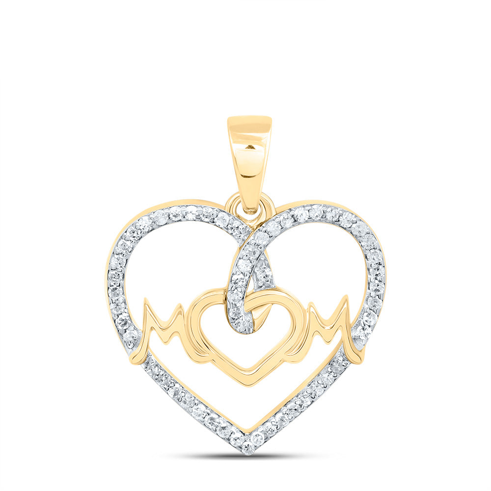 0.16 Ctw Natural Diamond Mom Double Heart Pendant in 10k Yellow Gold