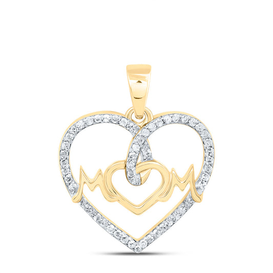 0.16 Ctw Natural Diamond Mom Double Heart Pendant in 10k Yellow Gold