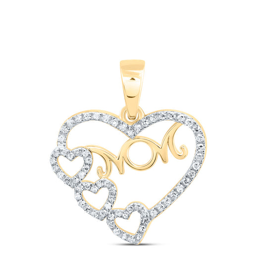 0.17 Ctw Natural Diamond Four 4 Open Heart Mom Pendant in 10k Yellow Gold