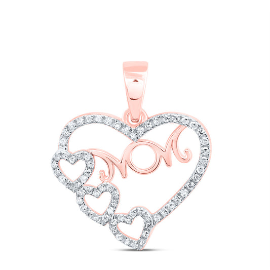 0.17 Ctw Natural Diamond Four 4 Open Heart Mom Pendant in 10k Rose Gold
