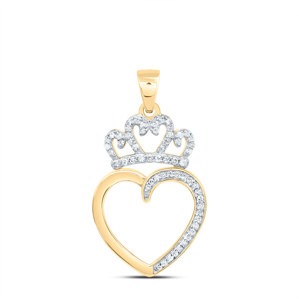 0.19 Ctw Natural Diamond Open Heart Crown Pendant in 10k Yellow Gold
