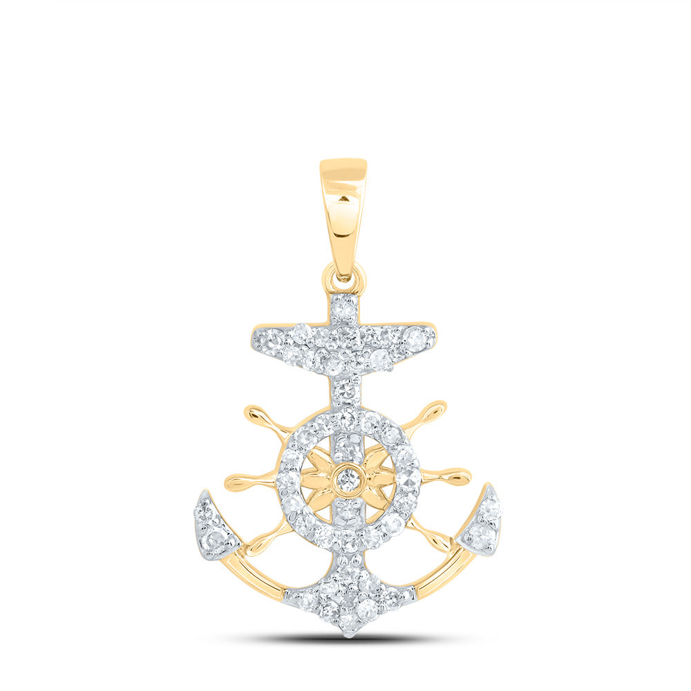 0.2 Ctw Natural Diamond Anchor Pendant in 10k Yellow Gold