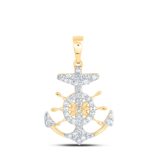 0.2 Ctw Natural Diamond Anchor Pendant in 10k Yellow Gold