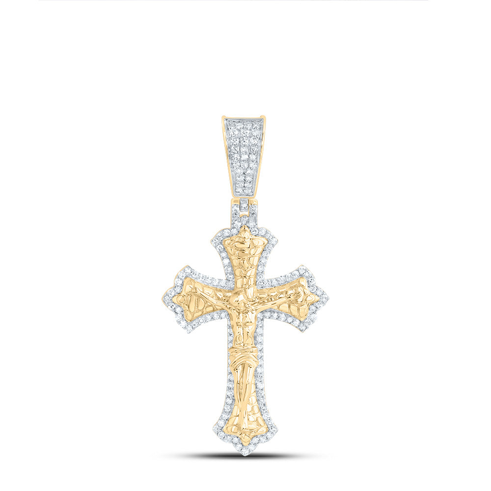 0.42 Ctw Natural Diamond Crucifix Cross Religious Pendant in 10k Yellow Gold
