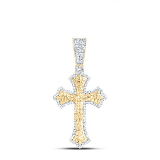 0.42 Ctw Natural Diamond Crucifix Cross Religious Pendant in 10k Yellow Gold