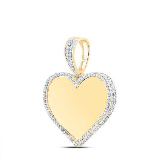 0.84 Ctw Natural Diamond Heart Memory Picture Frame Pendant in 10k Yellow Gold