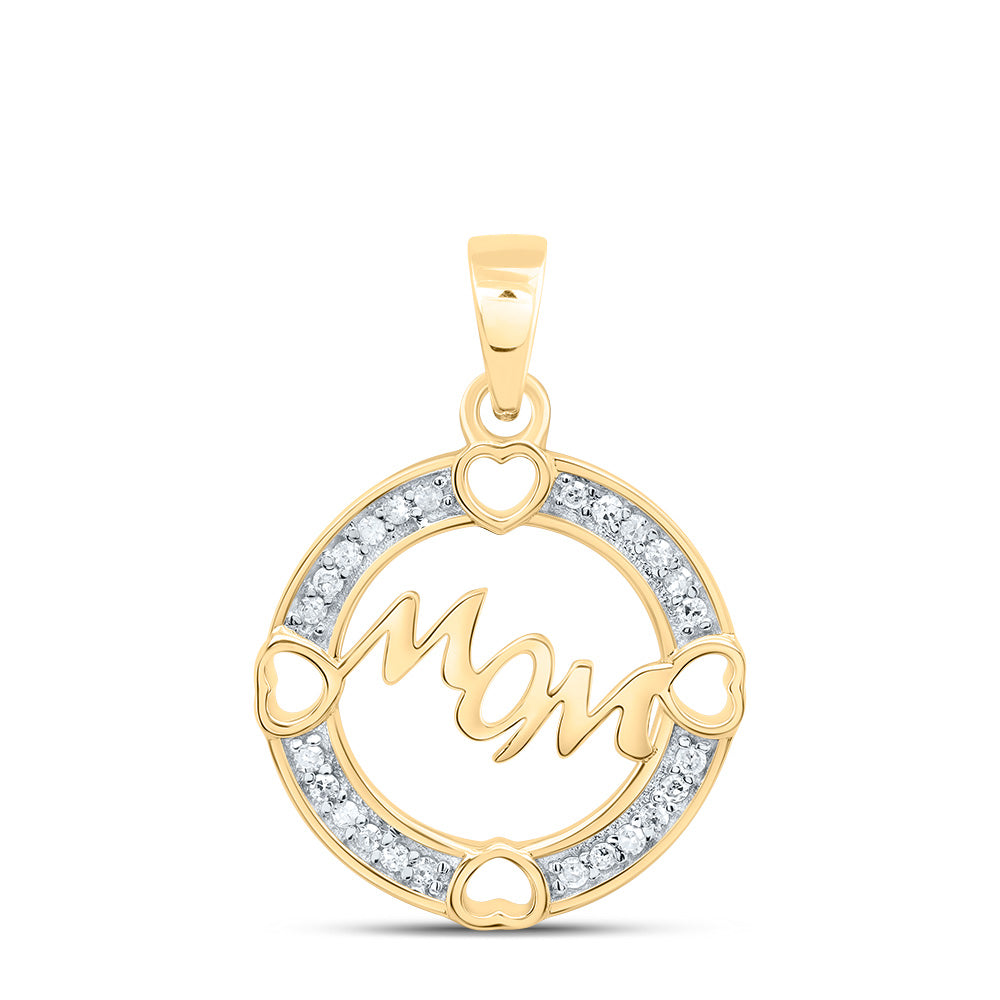 0.1 Ctw Natural Diamond Circular Border Heart Mom Mothers Day Pendant in 10k Yellow Gold