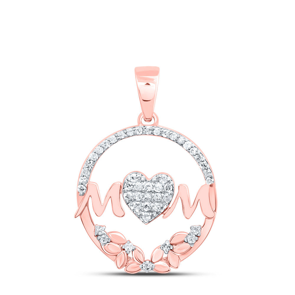 0.16 Ctw Natural Diamond Open Circular Border Mom Heart Pendant in 10k Rose Gold