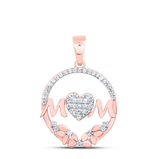 0.16 Ctw Natural Diamond Open Circular Border Mom Heart Pendant in 10k Rose Gold