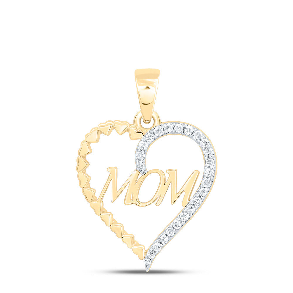 0.09 Ctw Natural Diamond Mom Double Heart Pendant in 10k Yellow Gold