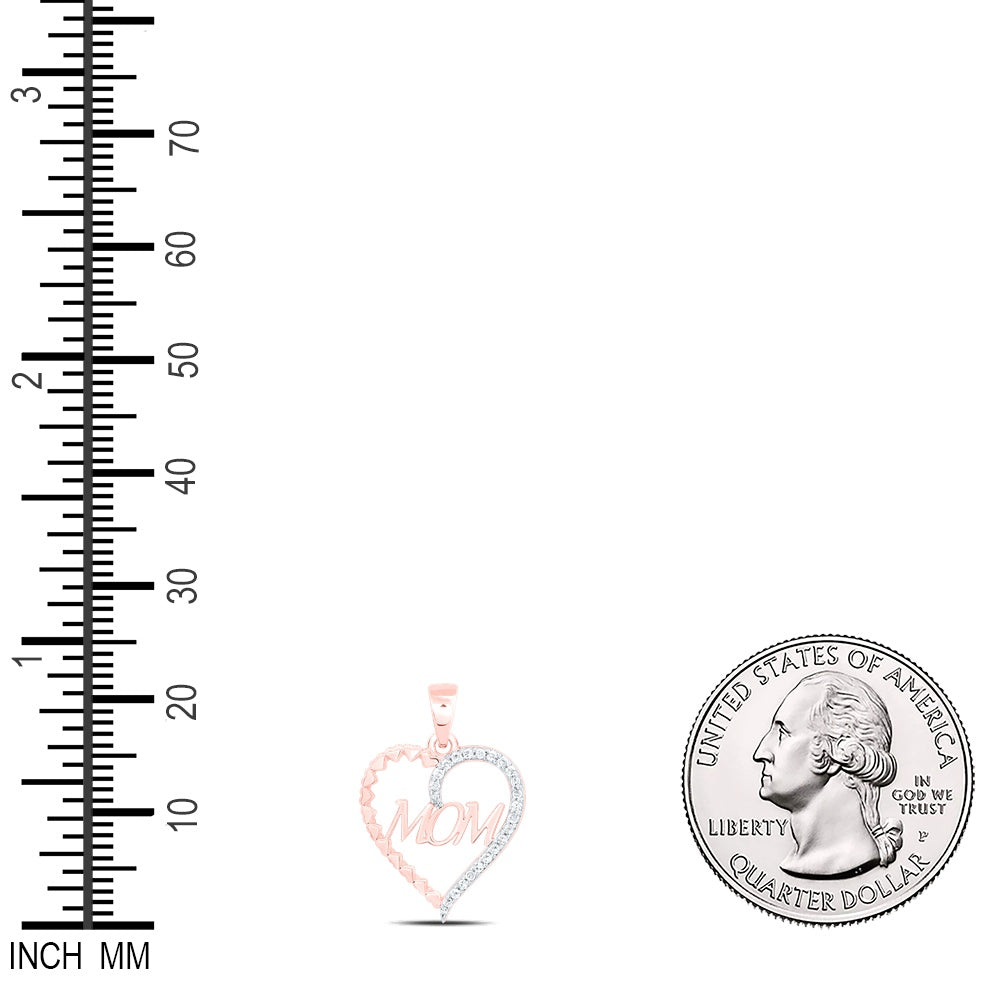 0.09 Ctw Natural Diamond Mom Double Heart Pendant in 10k Rose Gold