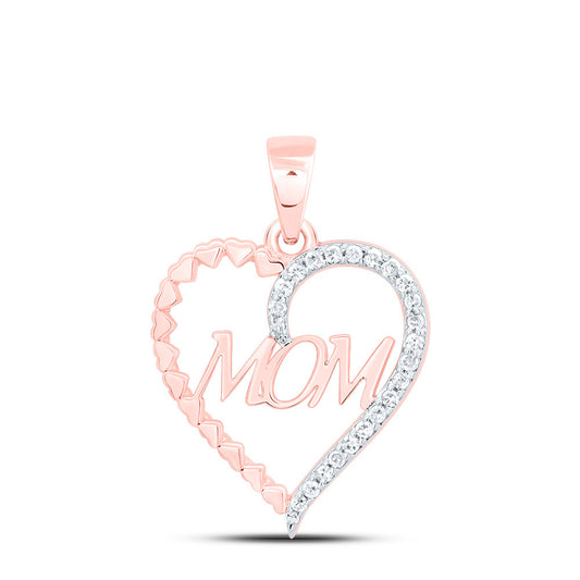 0.09 Ctw Natural Diamond Mom Double Heart Pendant in 10k Rose Gold