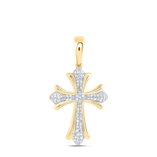 0.33 Ctw Natural Diamond Cross Religious Pendant in 10k Yellow Gold