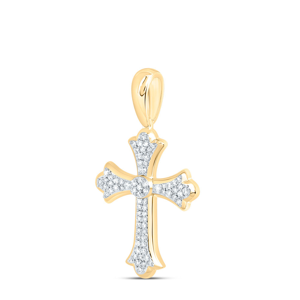 0.31 Ctw Natural Diamond Cross Religious Pendant in 10k Yellow Gold