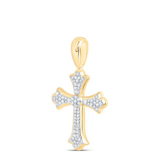 0.31 Ctw Natural Diamond Cross Religious Pendant in 10k Yellow Gold