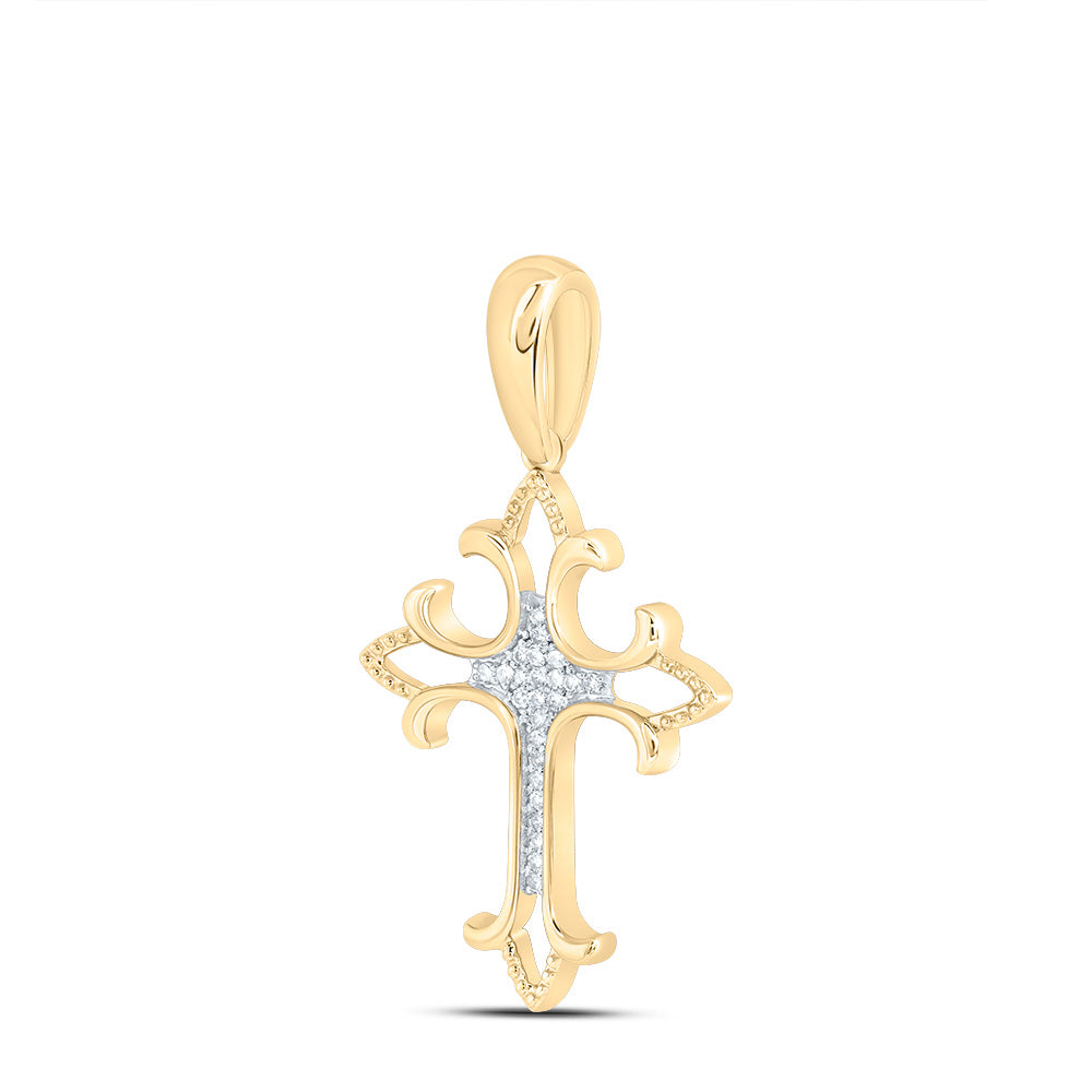0.07 Ctw Natural Diamond Cross Religious Pendant in 10k Yellow Gold