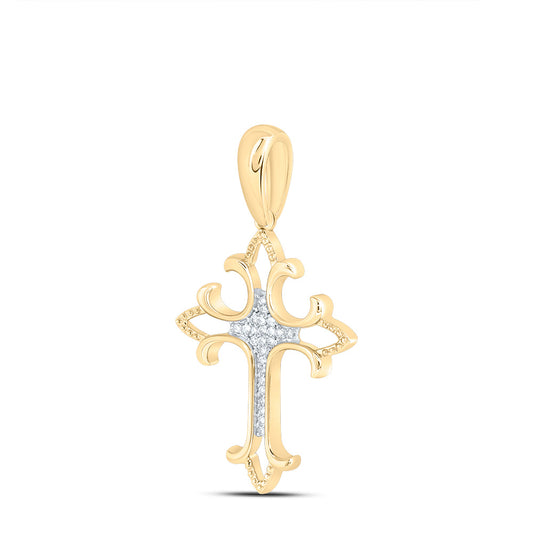 0.07 Ctw Natural Diamond Cross Religious Pendant in 10k Yellow Gold