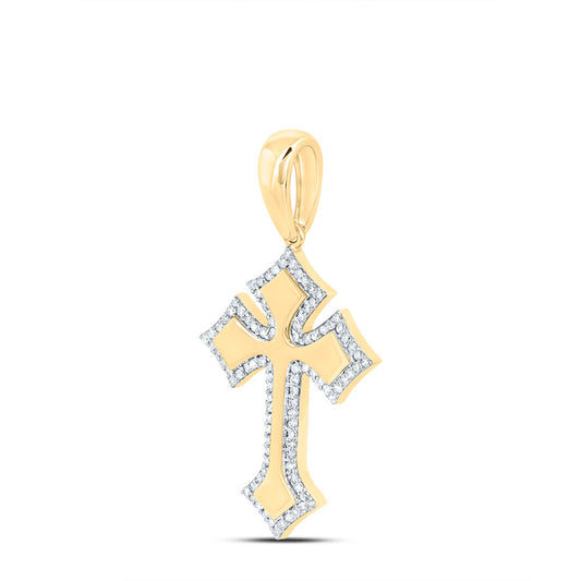 0.29 Ctw Natural Diamond Cross Religious Pendant in 10k Yellow Gold