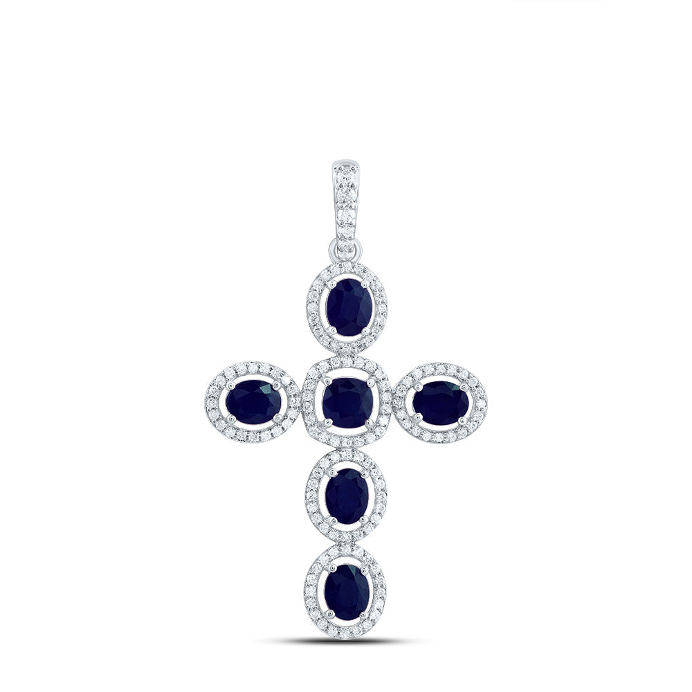 2.93 Ctw Natural Diamond Blue White Cross Pendant in 14k White Gold