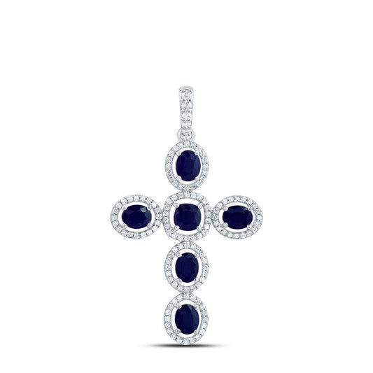 2.93 Ctw Natural Diamond Blue White Cross Pendant in 14k White Gold