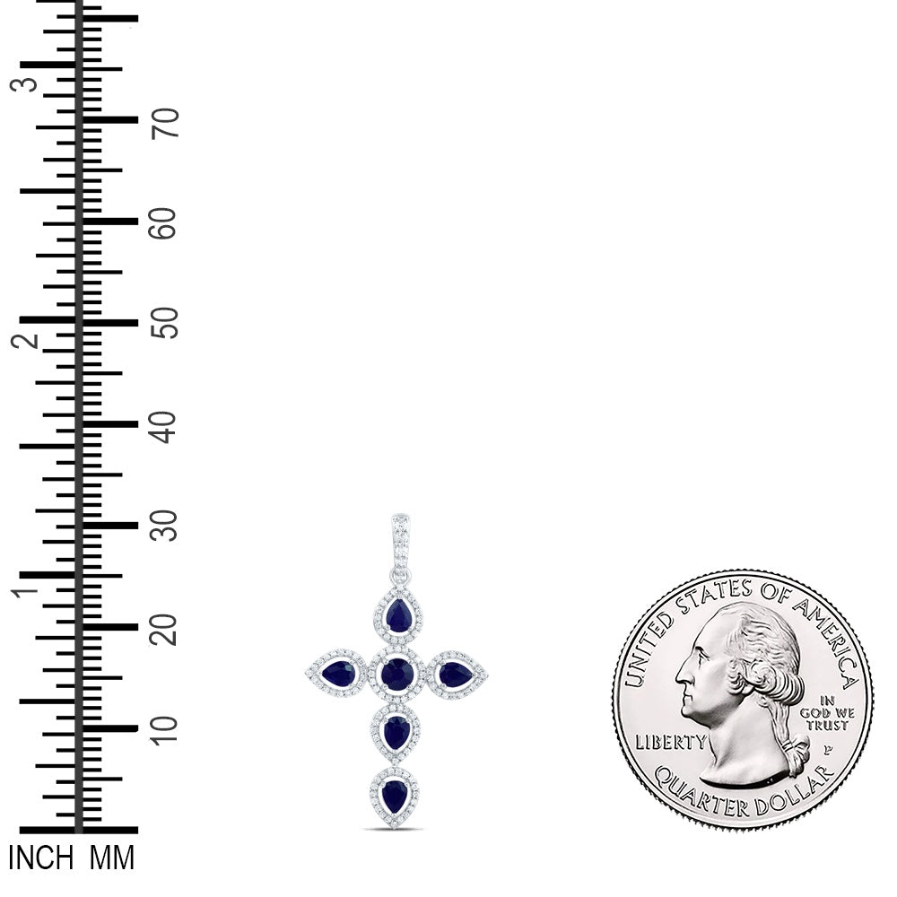 1.69 Ctw Natural Diamond Blue White Cross Pendant in 14k White Gold
