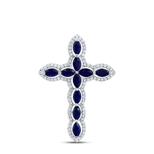 1.2 Ctw Natural Diamond Blue White Cross Pendant in 14k White Gold