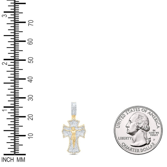 0.73 Ctw Natural Diamond Cross Crucifix Jesus Religious Pendant in 10k Yellow Gold