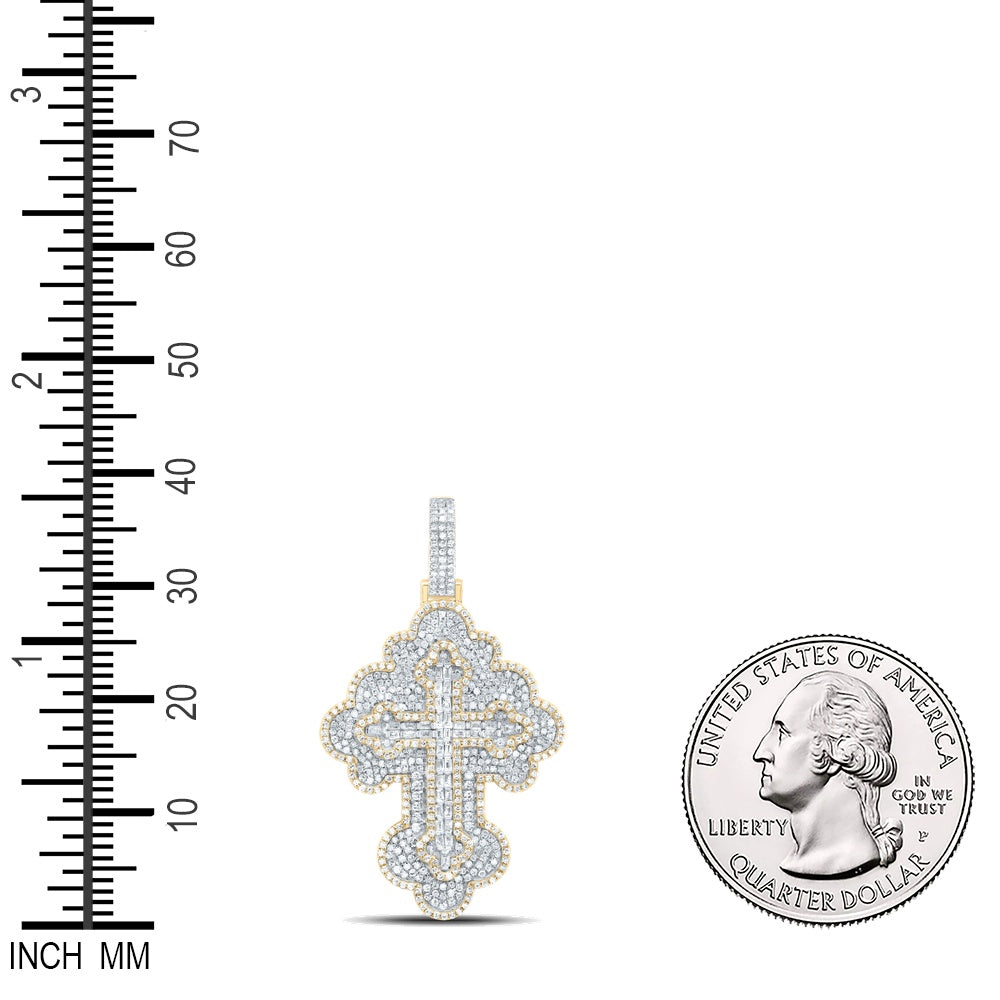 1.56 Ctw Natural Diamond Cluster Hiphop Cross Religious Pendant in 10k Yellow Gold