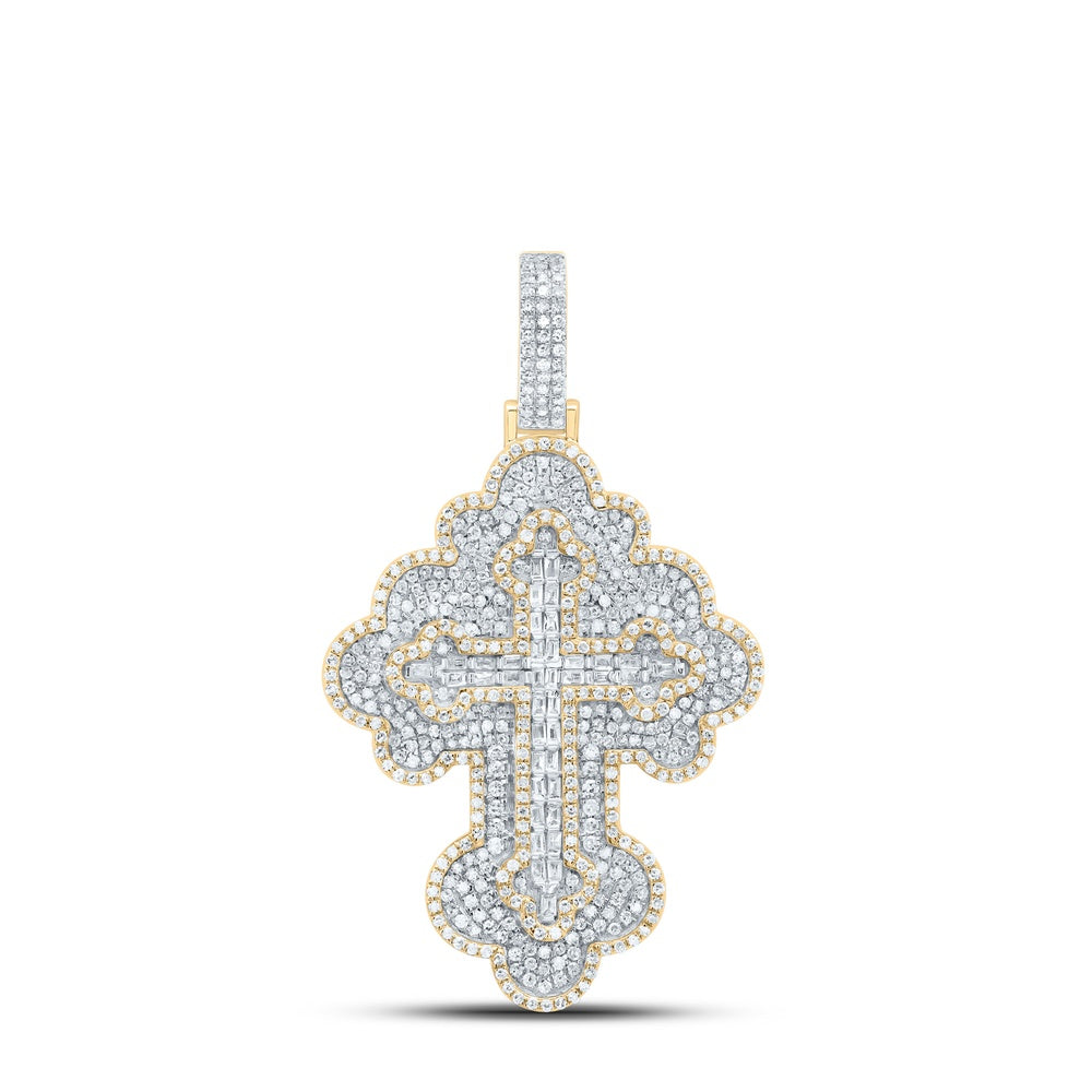 1.56 Ctw Natural Diamond Cluster Hiphop Cross Religious Pendant in 10k Yellow Gold